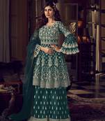 Teal embroidered net salwar