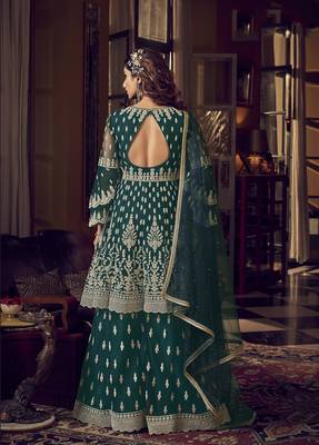 Teal embroidered net salwar 2