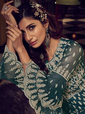 Teal embroidered net salwar 3