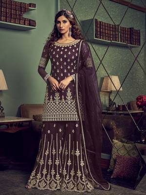Wine embroidered net salwar 1