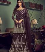 Wine embroidered net salwar