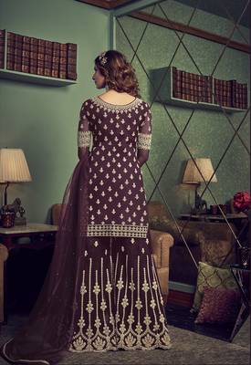Wine embroidered net salwar 2