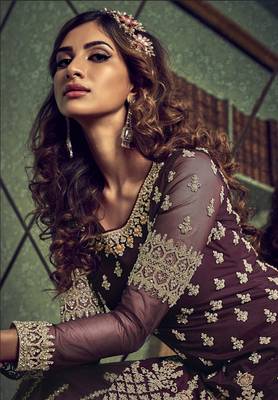 Wine embroidered net salwar 3