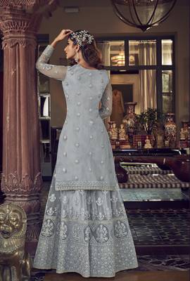 Grey embroidered net salwar 2