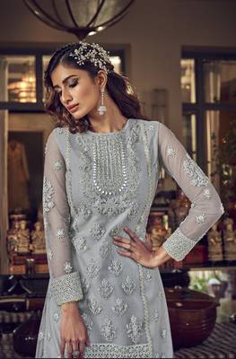 Grey embroidered net salwar 3