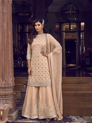 Peach embroidered georgette salwar 1