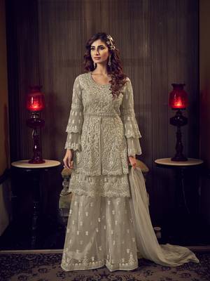 Beige embroidered net salwar 1