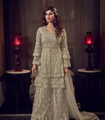 Beige embroidered net salwar