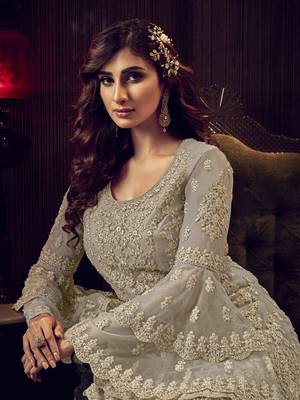 Beige embroidered net salwar 2