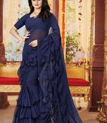 Blue plain georgette saree with blouse