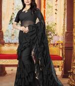 Black plain georgette saree with blouse