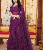Purple plain georgette saree with blouse