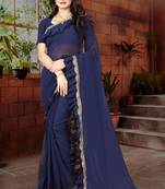 Blue plain georgette saree with blouse