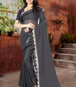 Grey plain georgette saree with blouse