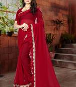 Red plain georgette saree with blouse