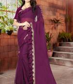 Purple plain georgette saree with blouse