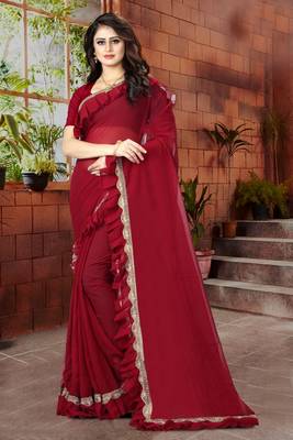 Maroon plain georgette saree with blouse 1