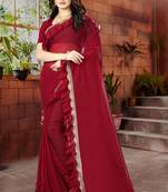 Maroon plain georgette saree with blouse