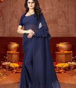Blue plain georgette saree with blouse