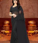 Black plain georgette saree with blouse