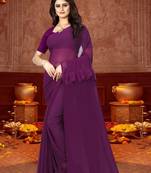 Purple plain georgette saree with blouse