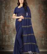 Blue plain georgette saree with blouse