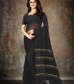 Black plain georgette saree with blouse