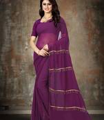Purple plain georgette saree with blouse