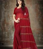 Maroon plain georgette saree with blouse