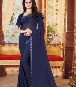 Blue plain georgette saree with blouse