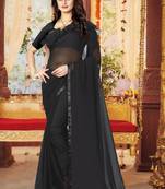 Black plain georgette saree with blouse