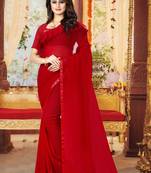 Red plain georgette saree with blouse