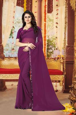 Purple plain georgette saree with blouse 1