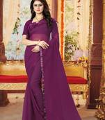 Purple plain georgette saree with blouse