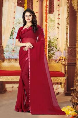 Maroon plain georgette saree with blouse 1