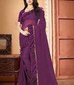 Purple plain georgette saree with blouse