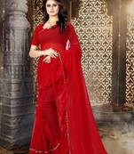 Red plain georgette saree with blouse