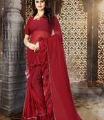 Maroon plain georgette saree with blouse