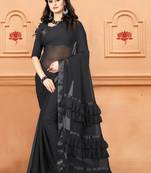 Black plain georgette saree with blouse