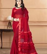 Red plain georgette saree with blouse