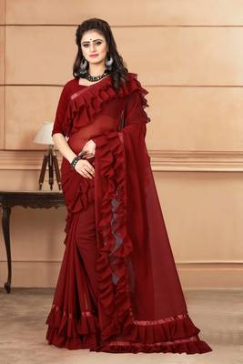 Maroon plain georgette saree with blouse 1