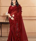 Maroon plain georgette saree with blouse