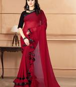 Light maroon plain georgette saree with blouse