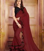 Dark-maroon plain georgette saree with blouse