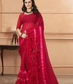 Red plain georgette saree with blouse