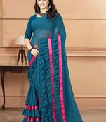 Green plain georgette saree with blouse