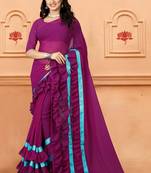 Purple plain georgette saree with blouse