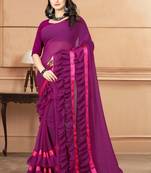 Purple plain georgette saree with blouse
