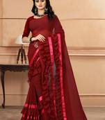 Maroon plain georgette saree with blouse
