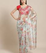 Light green printed organza saree with blouse